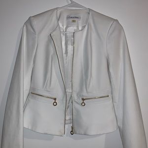 Calvin Klein White Peplum Blazer w/ Gold Zipper 2P